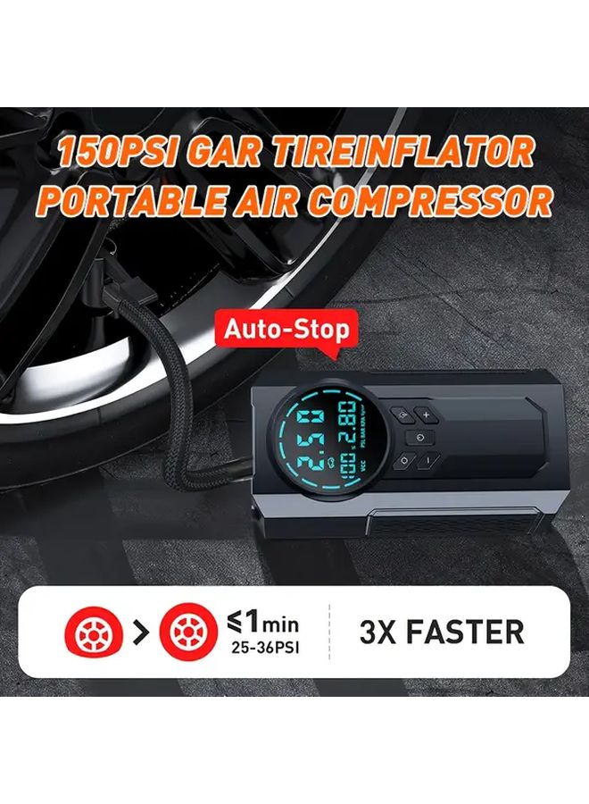 أسود 9 في 1 شاحن بطارية سيارة مع مضخة هواء 150 رطل لكل بوصة مربعة ومنفاخ إطارات USB C - Image 5